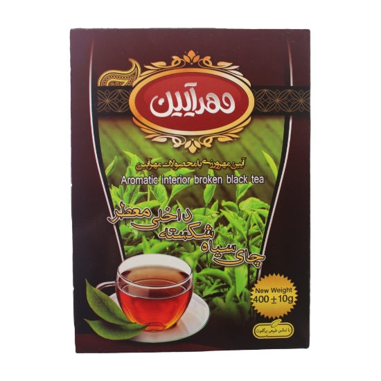 تصویر  چای 400 گرمی جعبه ای شکسته ممتاز معطر مهرآیین